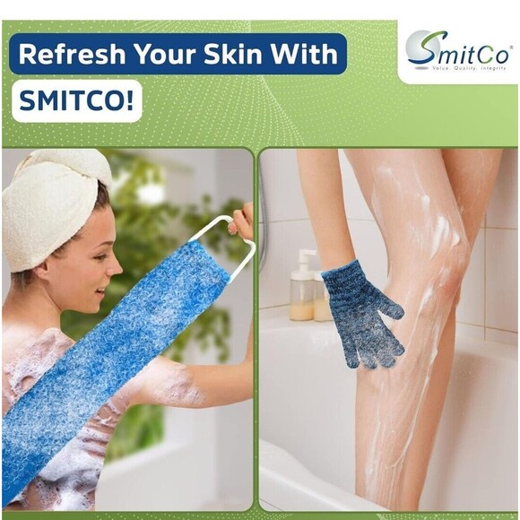 4 Exfoliating Gloves and 1 Back Srubber for Shower for Men and Women - Picture 2 of 7